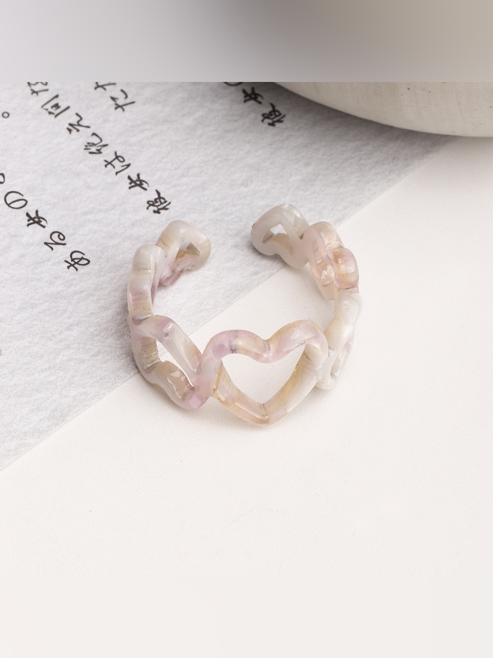 Y2K Aesthetics Marble Heart Hollow Open Ring
